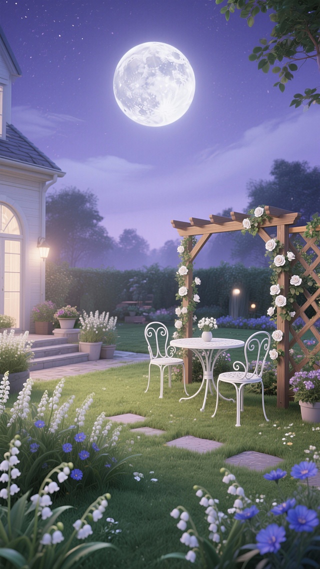 生成10张月亮和花园的美景图