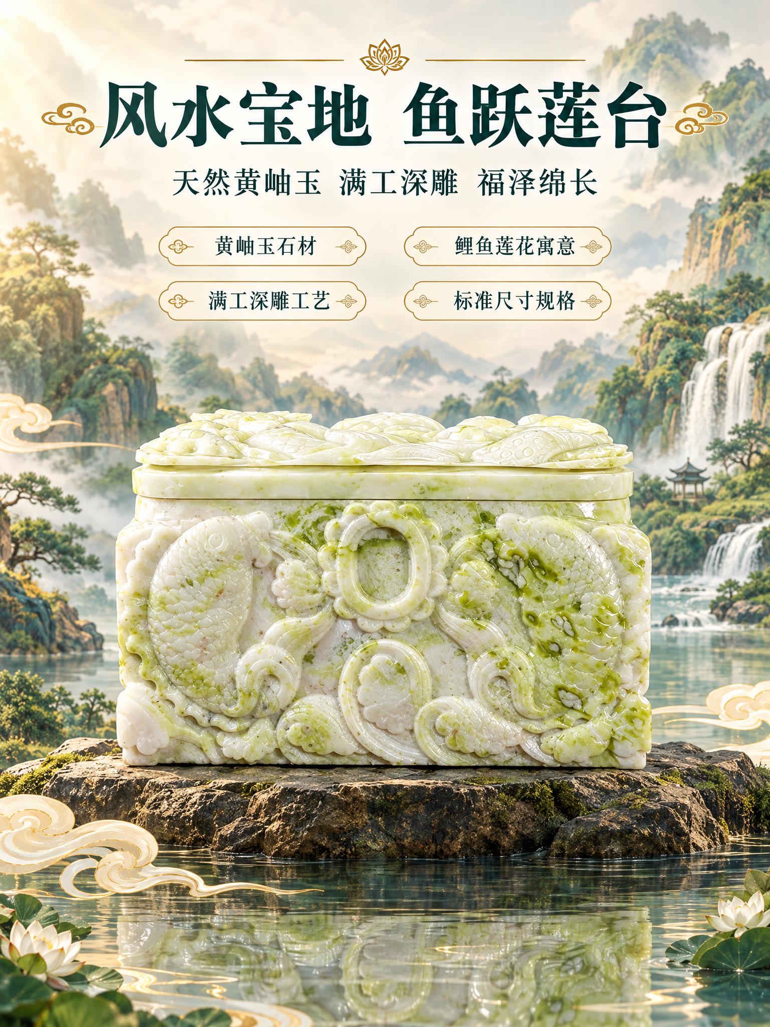 [商品] 使用【图1】风水宝地黄岫玉骨灰盒；保留整体长方体结构… - 图片创意预览