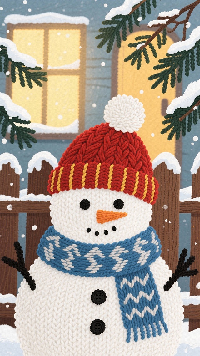 扁平毛绒线雪人在暖屋前氛围感拉满☃️