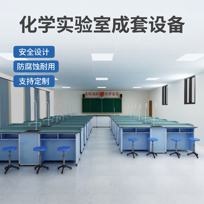 [主图 3] 化学实验室成套实验台全景展示淘宝主图。
[氛围风格] 专业明亮的现代化实验室空间氛围，学术质感
[画质] 商业摄影质感、光线柔和通透、产品清晰真实、画面干净高级，超高清。
[元素] 基于预览效果