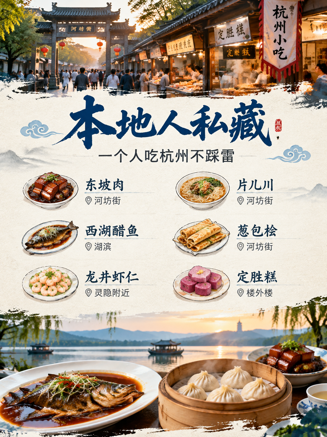 [主图-3] 杭州本地人私藏美食清单，主题为一个人吃杭州不踩雷… - 图片创意预览
