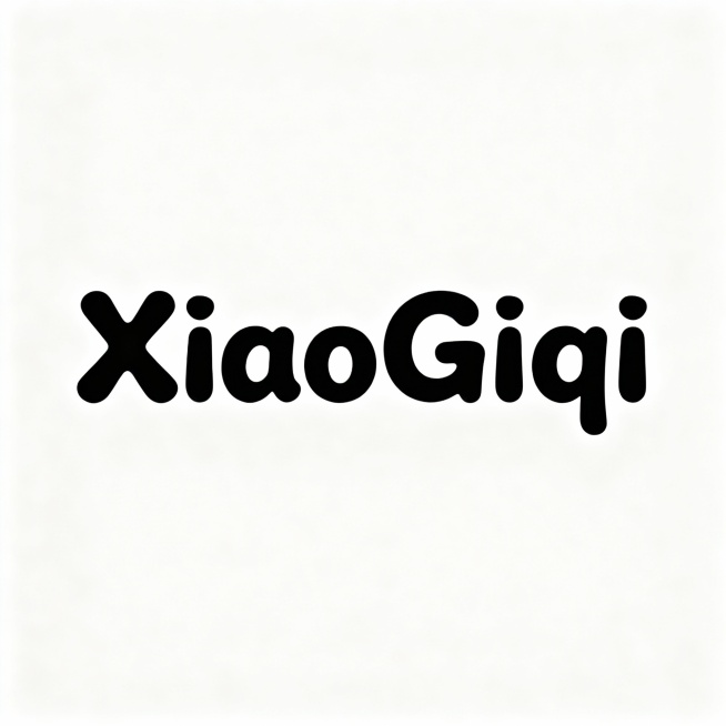 生成一个XiaoGiqi的平面水印logo，黑色字白色底（有温馨感的艺术字体）预览效果