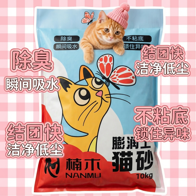 我是在拼多多卖猫砂的 帮我设计10张拼多多主图 要求可爱一点 吸睛一点 可以有小猫点缀预览效果
