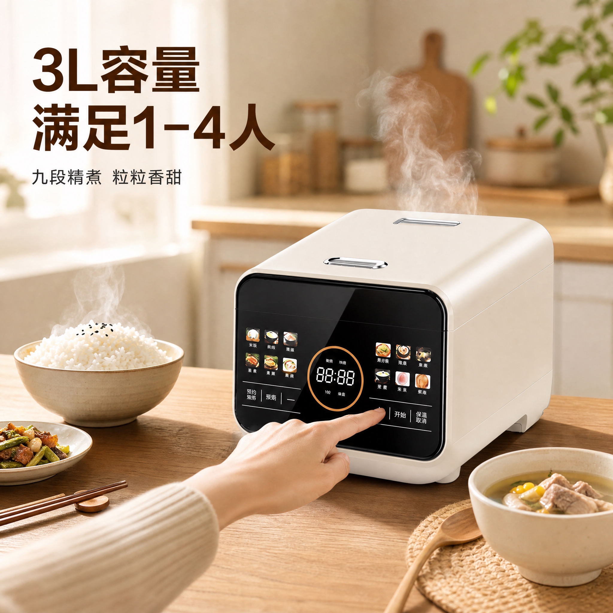 [主图-4] 真实厨房场景使用体验，展示电饭煲在家庭厨房中的实… - 图片创意预览