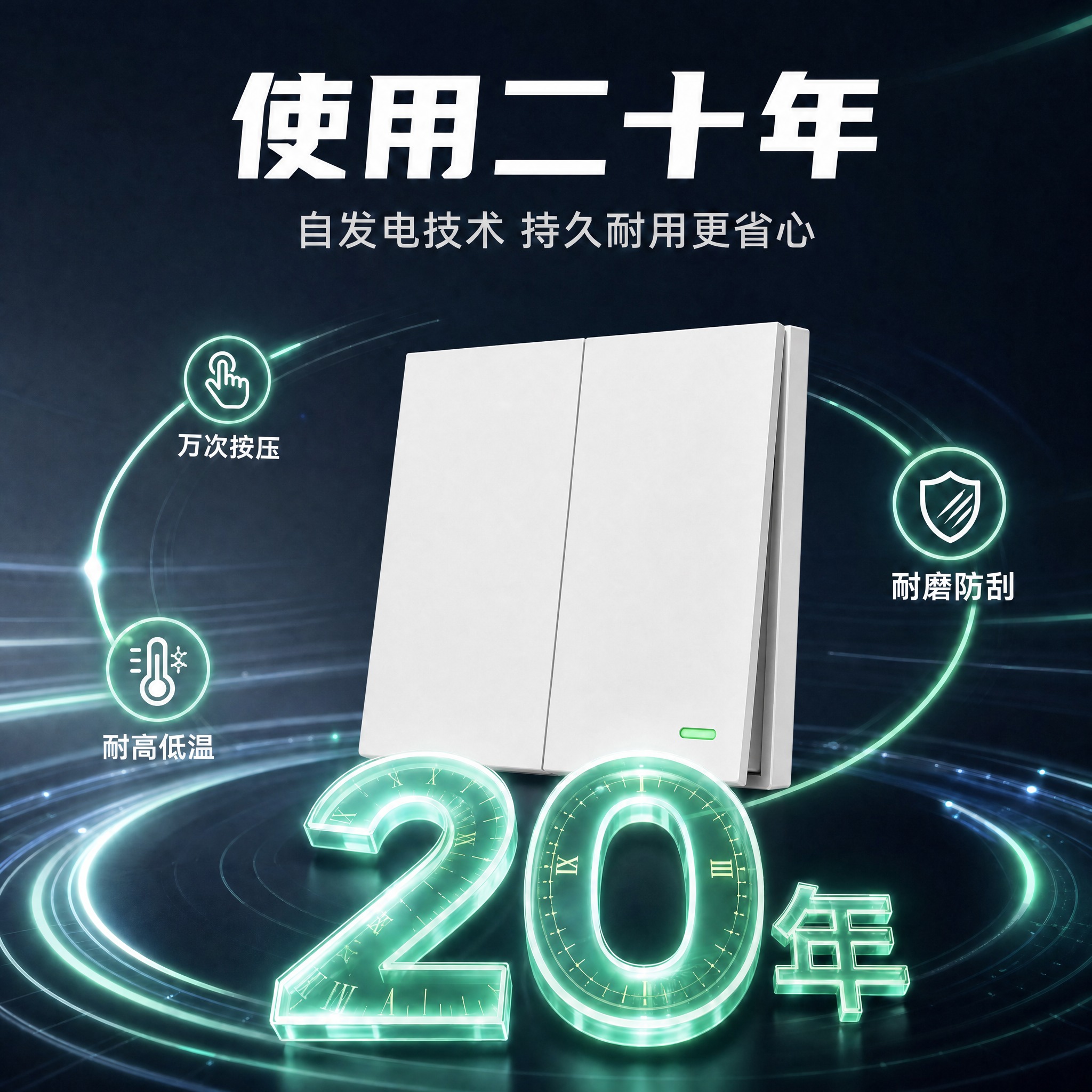 修改这张主图：将画面中央的三键自发电无线开关替换为双键二开的自… - 图片创意预览
