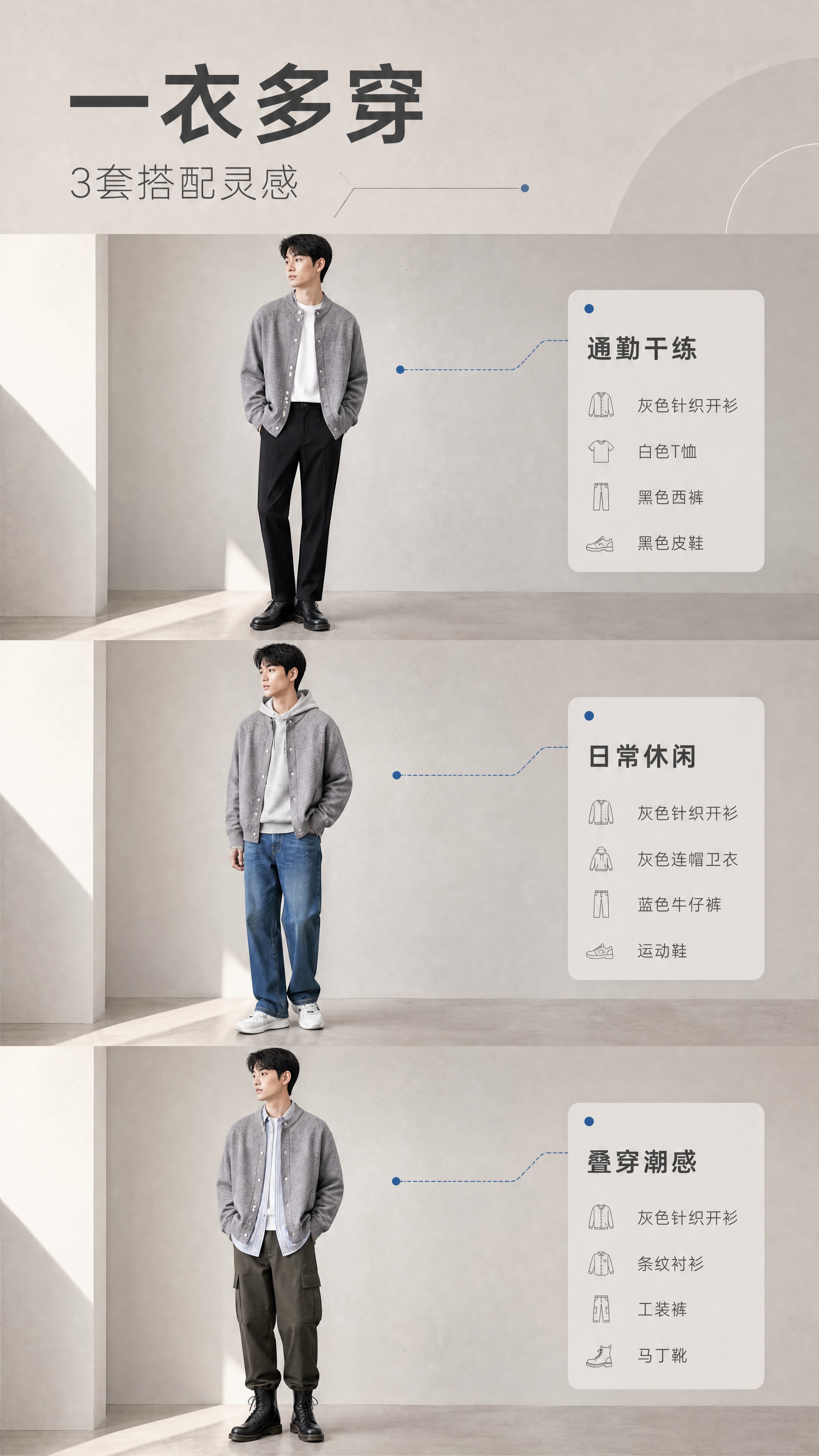 [商品] 使用【图1】灰色假两件牛仔拼接立领针织开衫；商品处理… - 图片创意预览