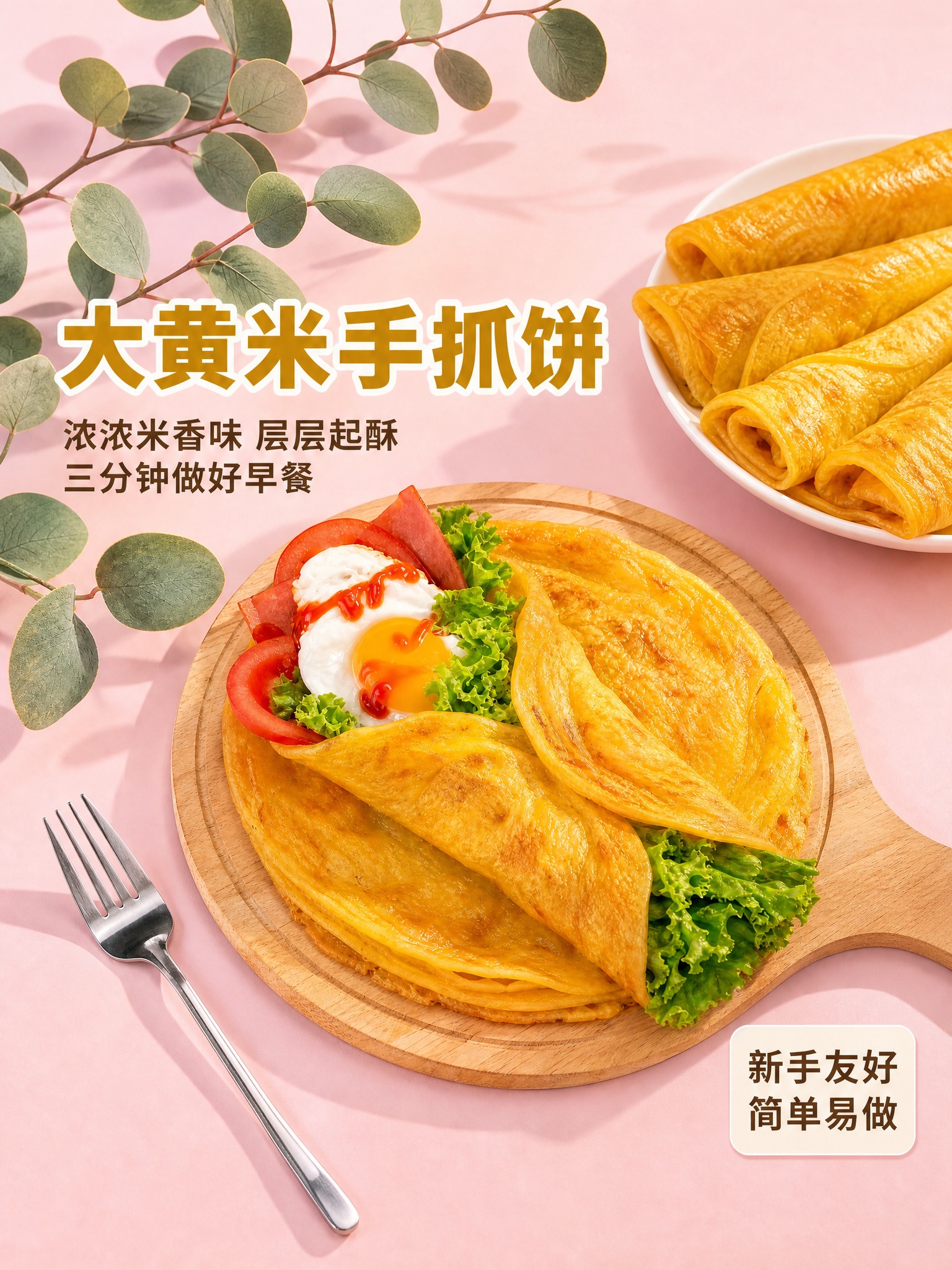 将这张大黄米手抓饼首图从1:1比例调整为3:4竖版比例，保持所… - 图片创意预览