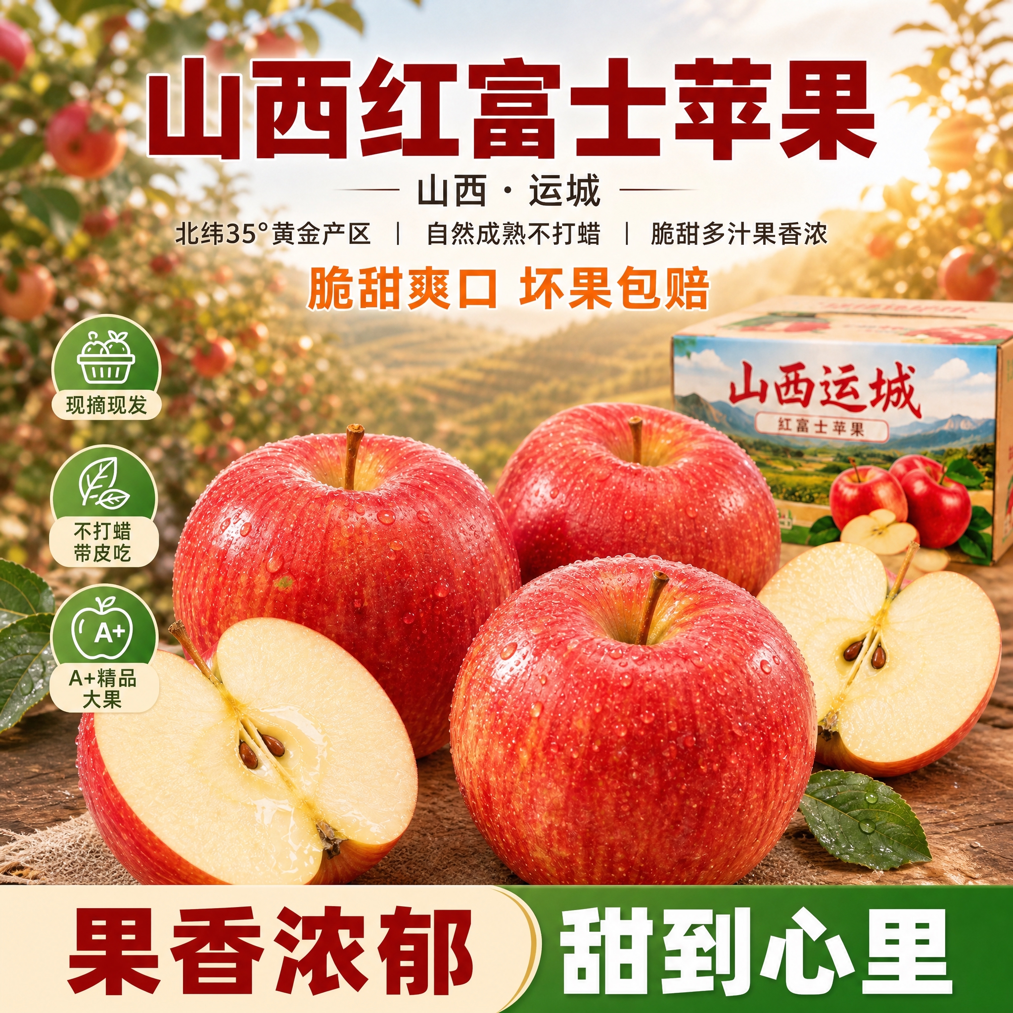 [单张主图] 山西运城红富士苹果京东电商主图，爆款产地食欲感路… - 图片创意预览