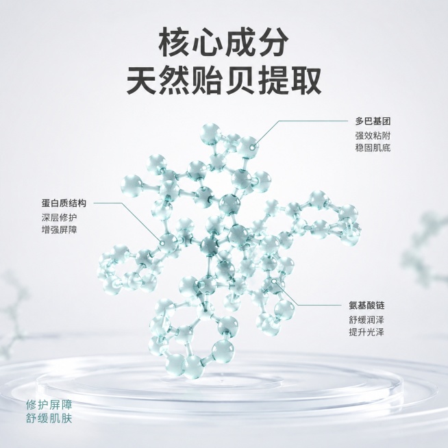 「图片1」，生成一套主图（5张），商品名称是贻贝粘蛋白医用敷料，颜色要产品颜色。适配淘宝/天猫平台，主图比例为1:1预览效果