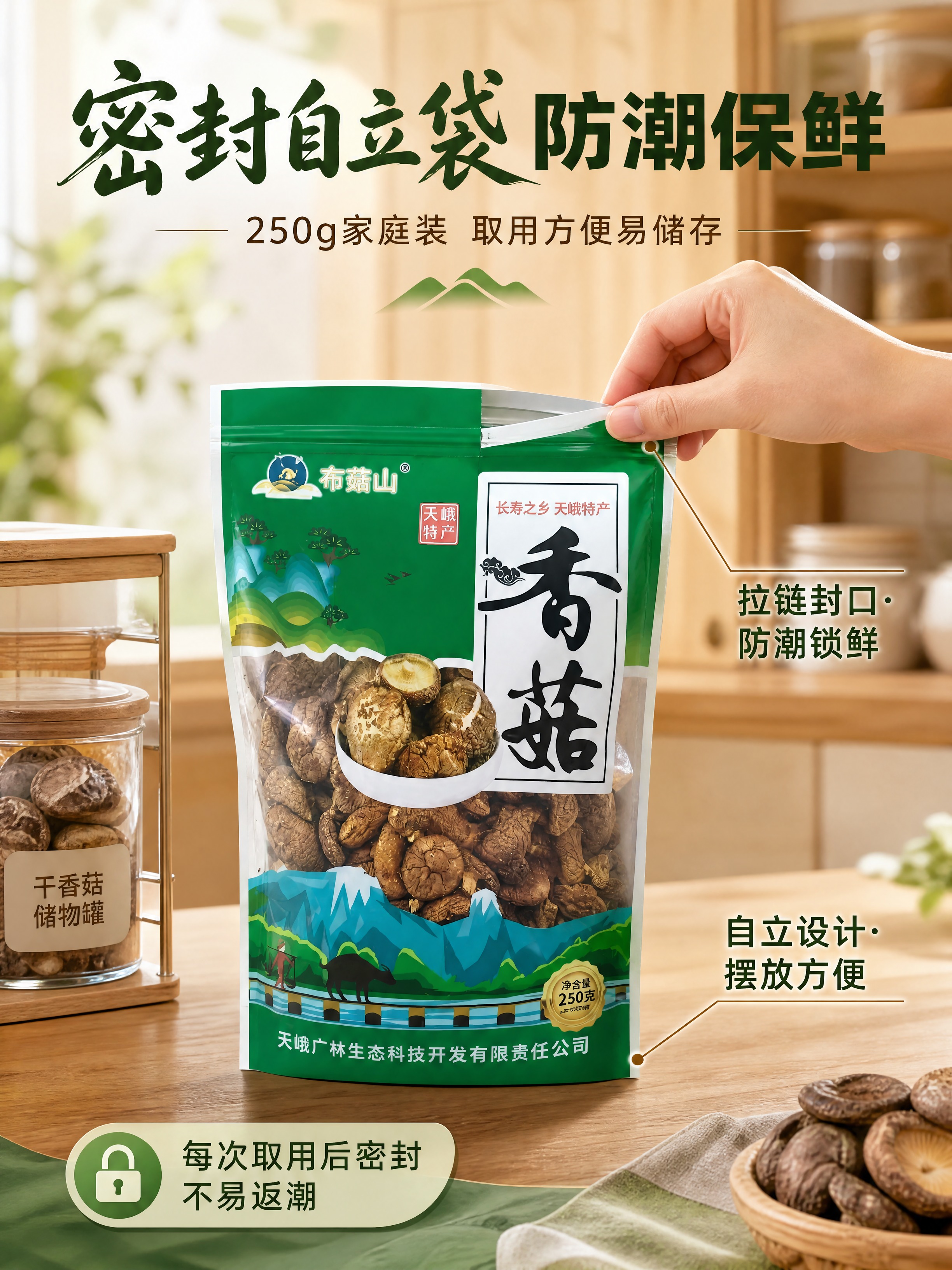 [商品] 使用【图2】布菇山天峨干香菇250g自立袋正面包装；… - 图片创意预览