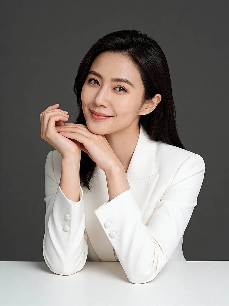 优雅白色西装桌面女士形象照