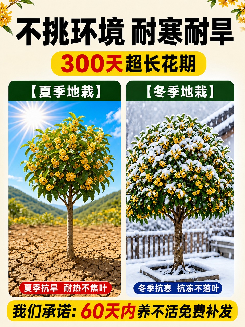 将左侧【夏季地栽】图中的桂花树树干加长，让树干更高更修长，树冠… - 图片创意预览