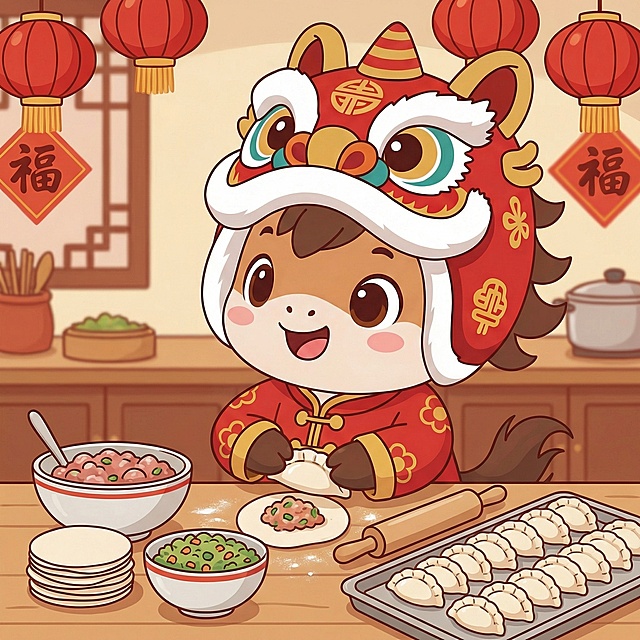 小马在包饺子
