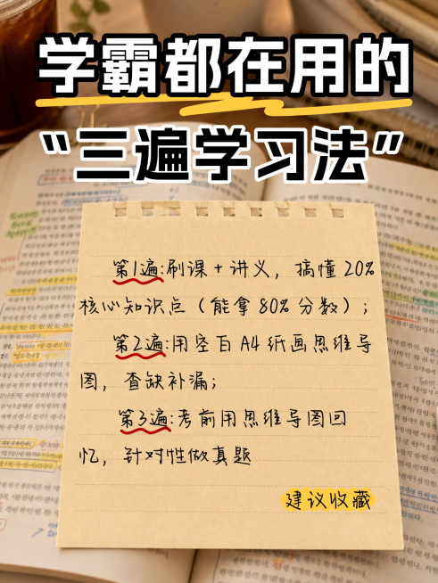 学霸学习干货分享实景便签小红书封面预览效果