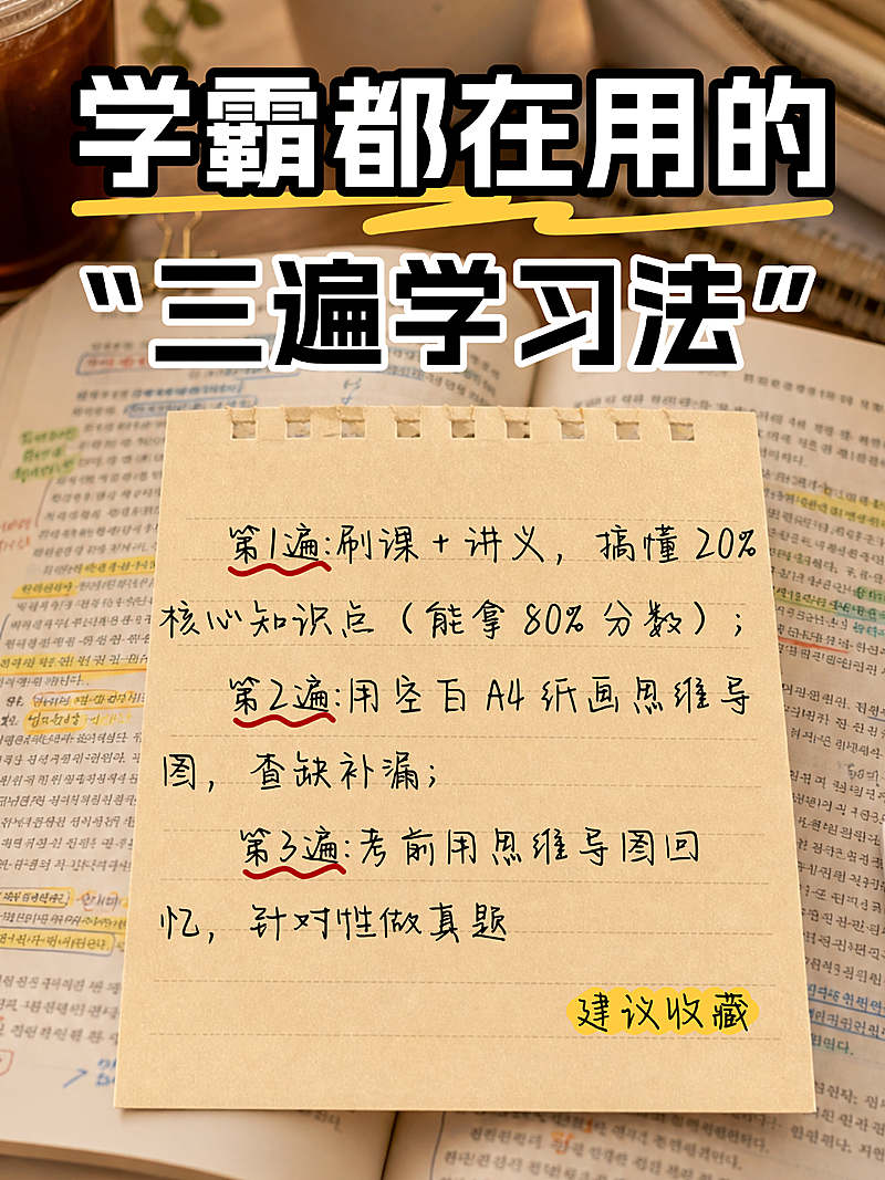 学霸学习干货分享实景便签小红书封面