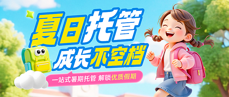 暑期班教育早幼教托管招生宣传微信公众号首图