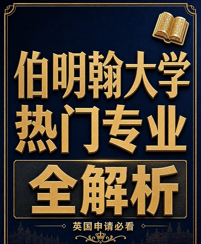 参考图8的高端奢华风格，将此图重新设计为统一风格：深蓝色质感背景，金色金属质感立体标题字，金色装饰边框和线条，整体高端留学申请海报风格，保留原图所有文字内容和信息结构，文字清晰可读