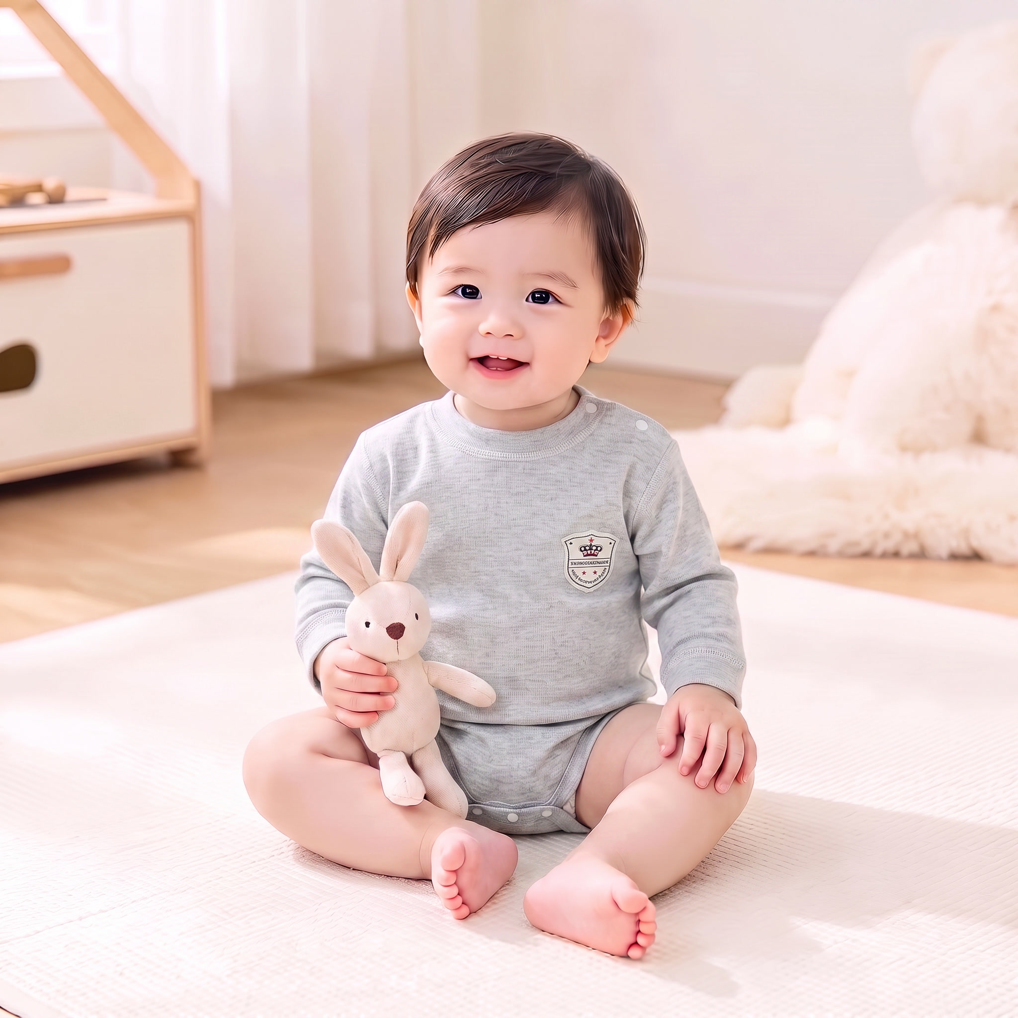 请将参考图1的【婴儿长袖包屁衣连体衣】1:1还原其款式、颜色、… - 图片创意预览