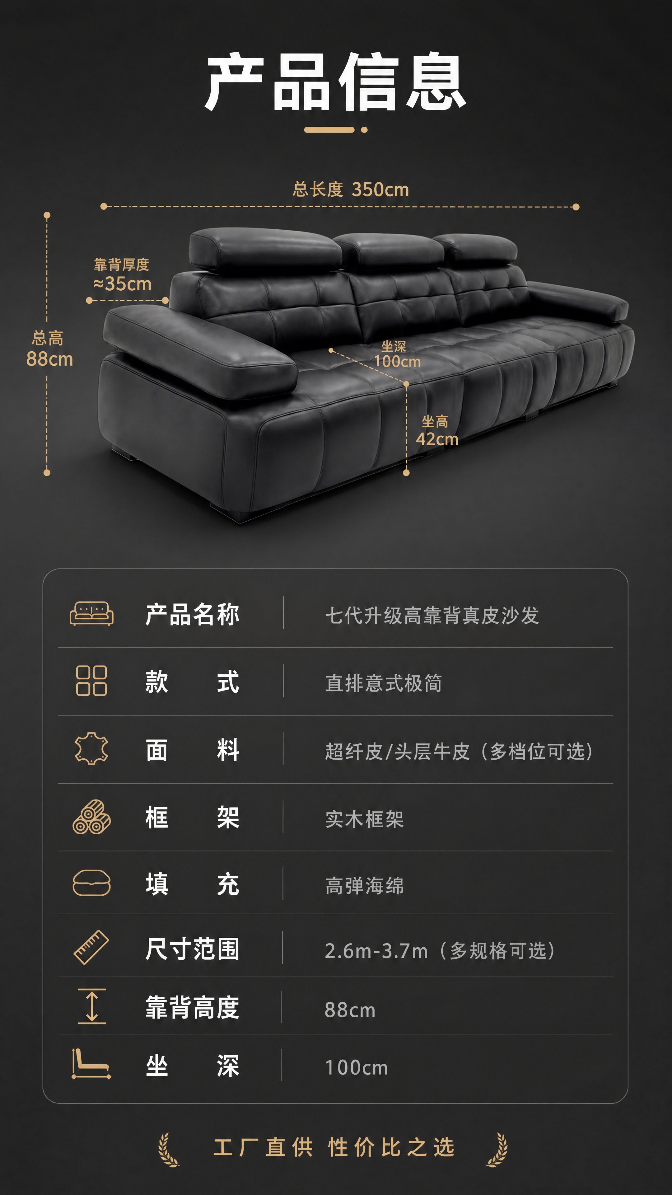 [商品] 使用【图1】黑色七代升级高靠背真皮沙发；保留产品全貌… - 图片创意预览