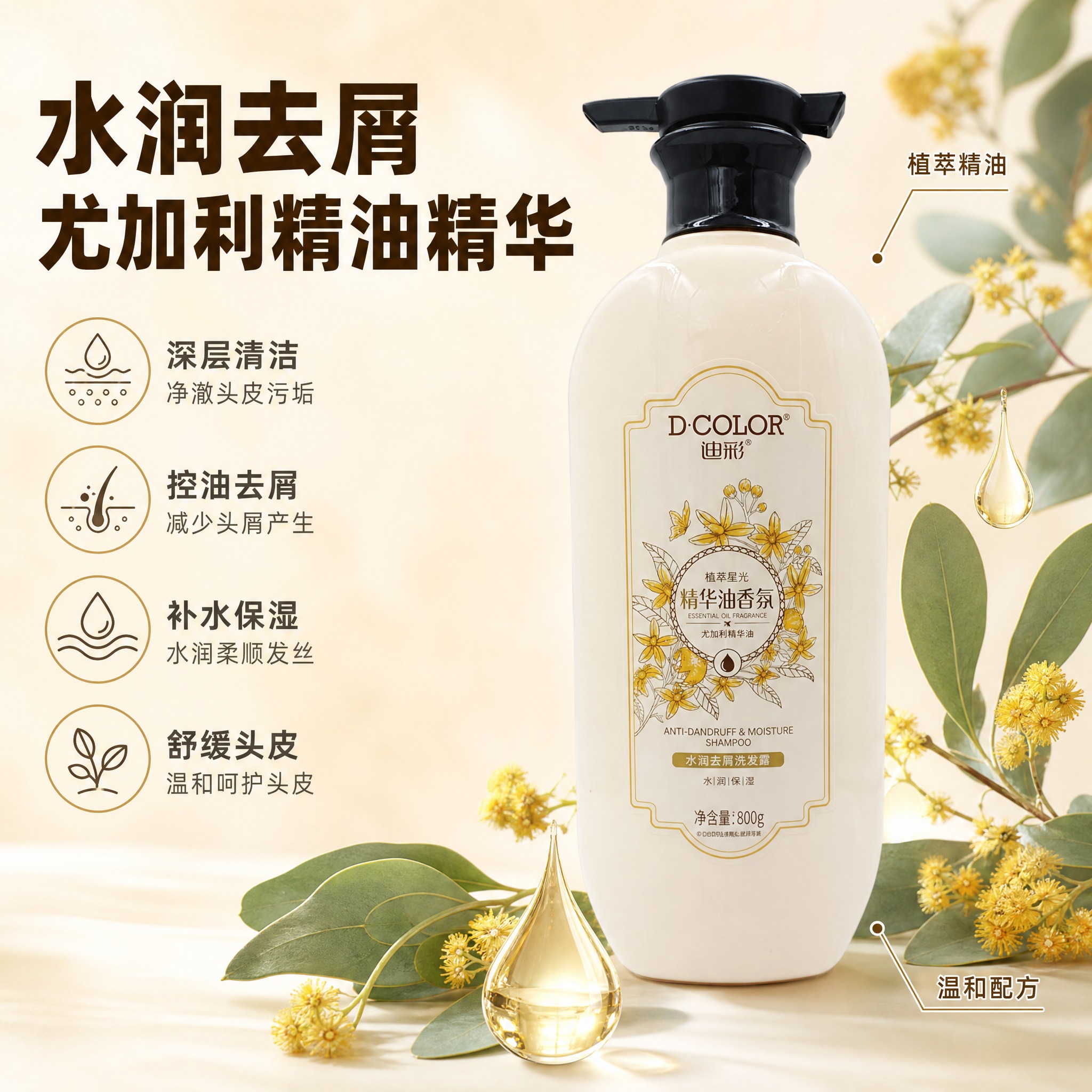 [主图-2] 核心功效卖点图，突出精油香氛与植萃成分，主打去屑… - 图片创意预览