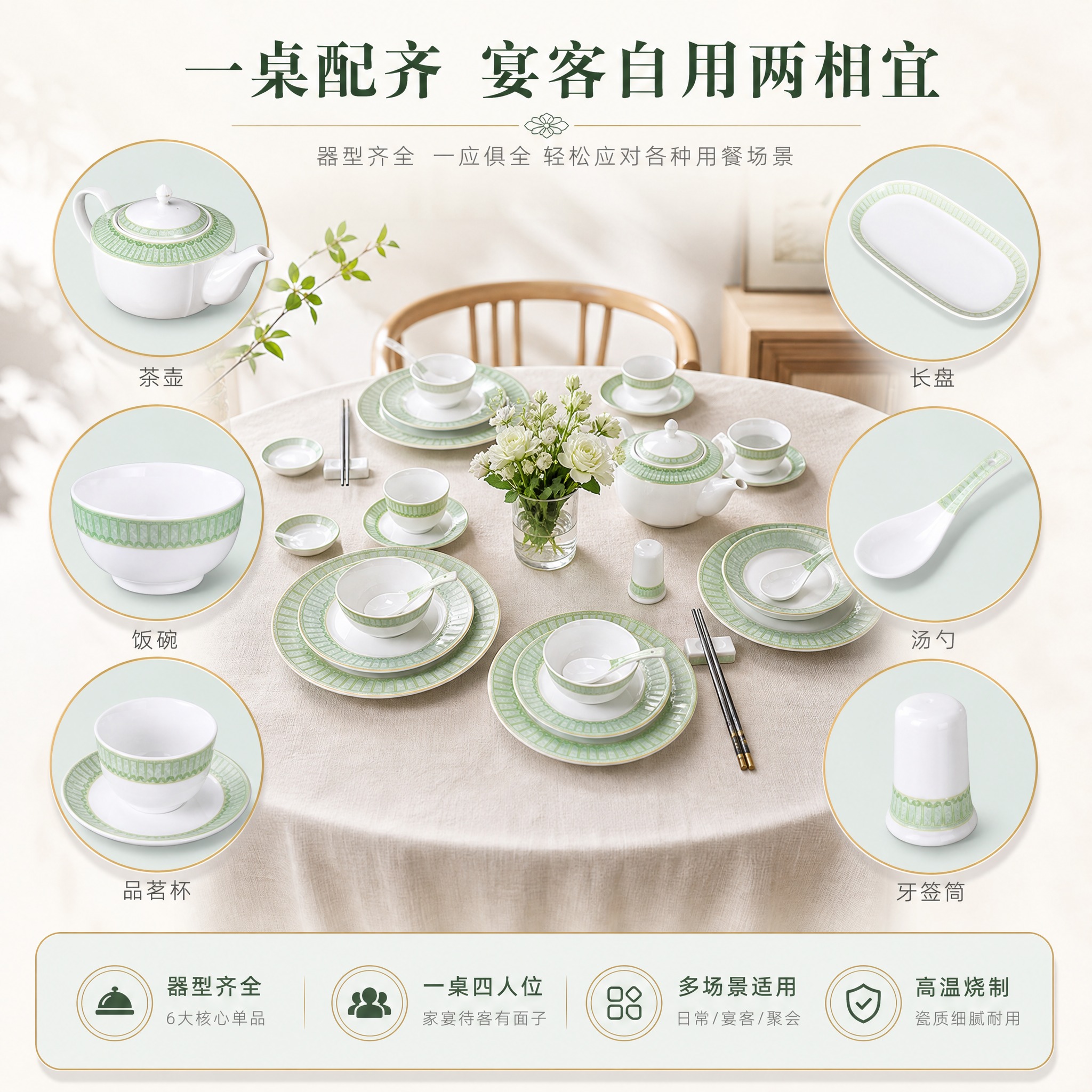 [主图-2] 餐具套装核心亮点展示，突出器型齐全与一桌多用的价… - 图片创意预览
