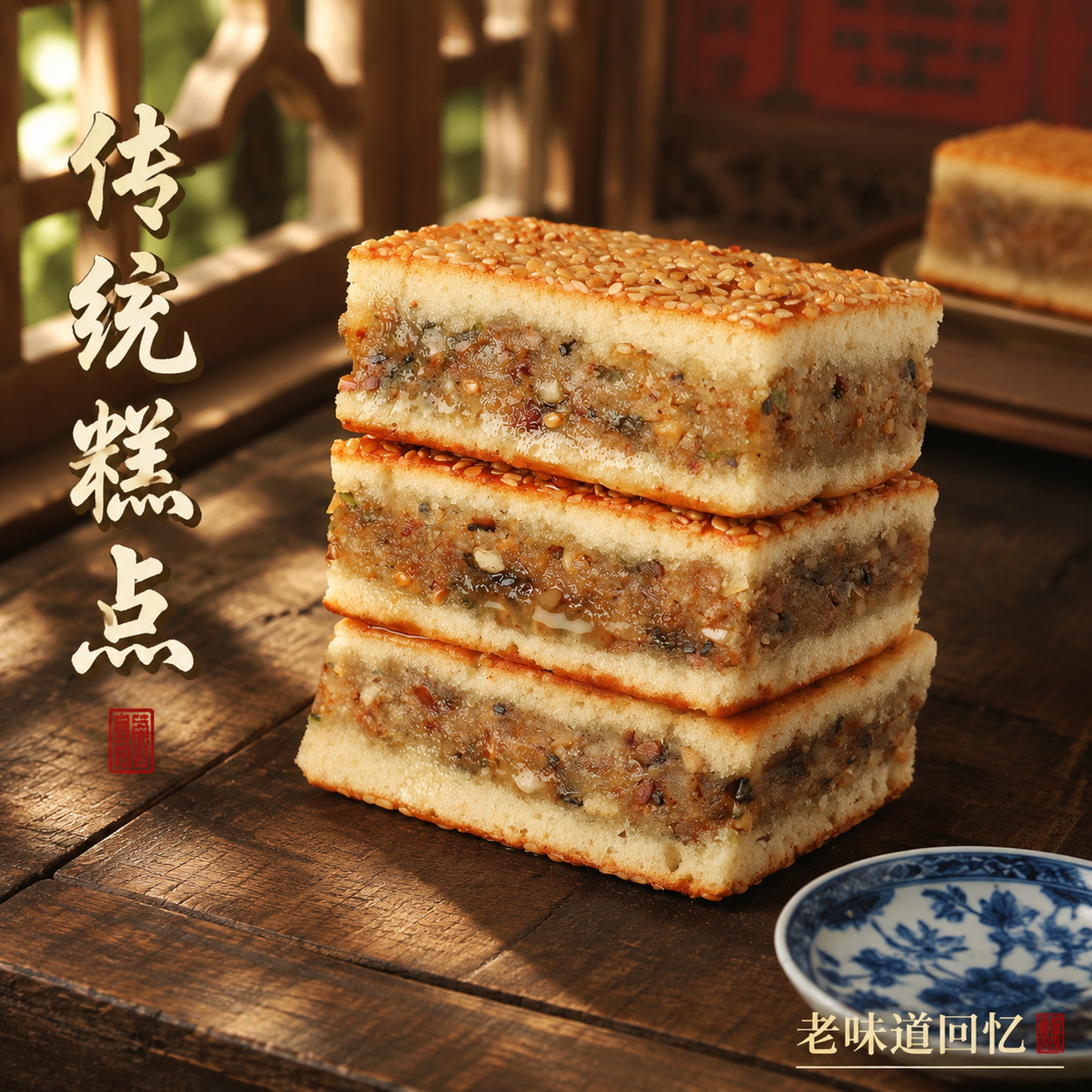 [主图-13] 三层五宝糕突出传统糕点卖点。 [氛围风格] 复… - 图片创意预览