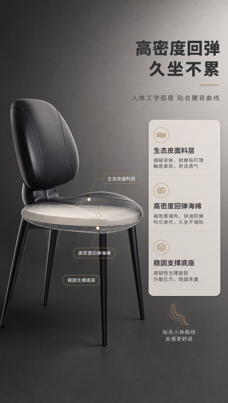 [商品] 使用【图1】DY-8862B墨砚黑餐椅；保留弧形分体… - 图片创意预览