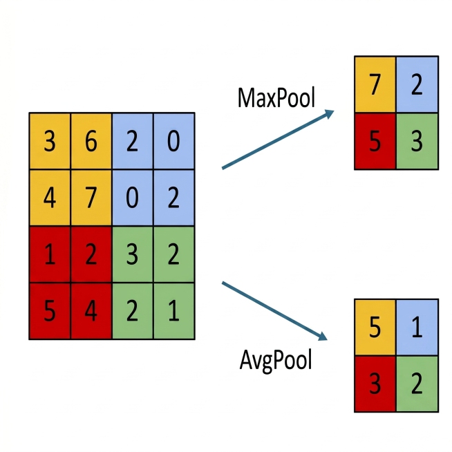 保留原图所有内容（包括MaxPool和AvgPool的池化计算结果、颜色区块和数字文字），只提升图片清晰度，保持原图布局和内容不变预览效果