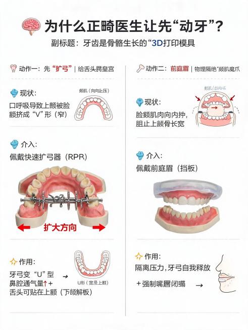 根据这个内容制作图片，图1：封面（吸引点击——利用“侧脸焦虑”）
视觉构图：

左半屏（占60%）：放一张明显的“腺样体面容”侧脸剪影对比图（凸嘴+下巴后缩 vs 正常脸型），或者直接用一张牙弓狭窄（预览效果
