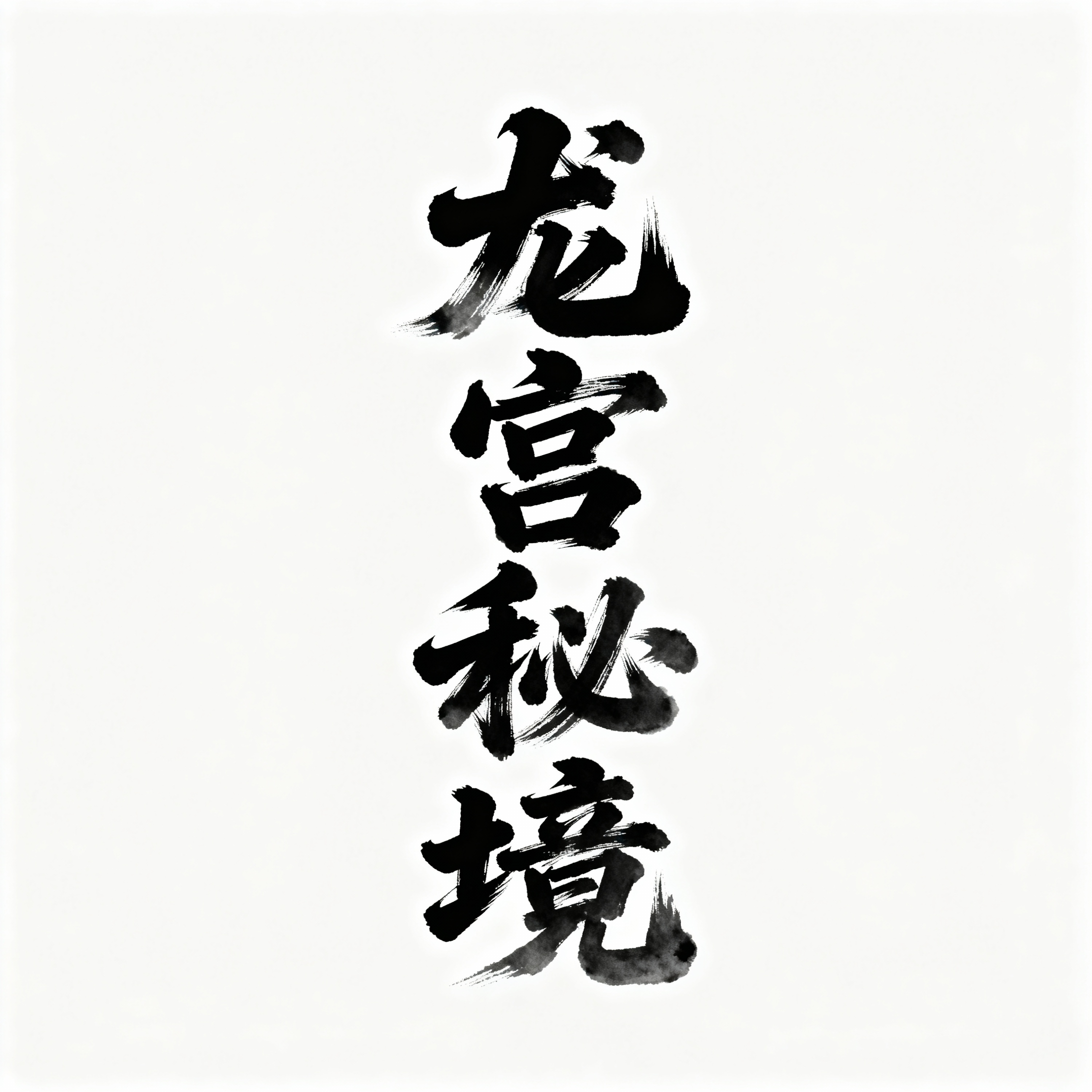 纯色背景上，以浓墨重彩的毛笔书法风格书写“龙宫秘境”四字，笔触… - 图片创意预览