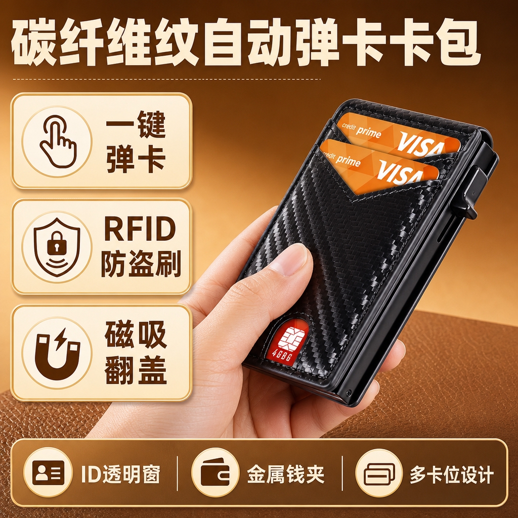[商品] 使用【图1】黑色碳纤维纹卡包，保留碳纤维纹理、外部卡… - 图片创意预览