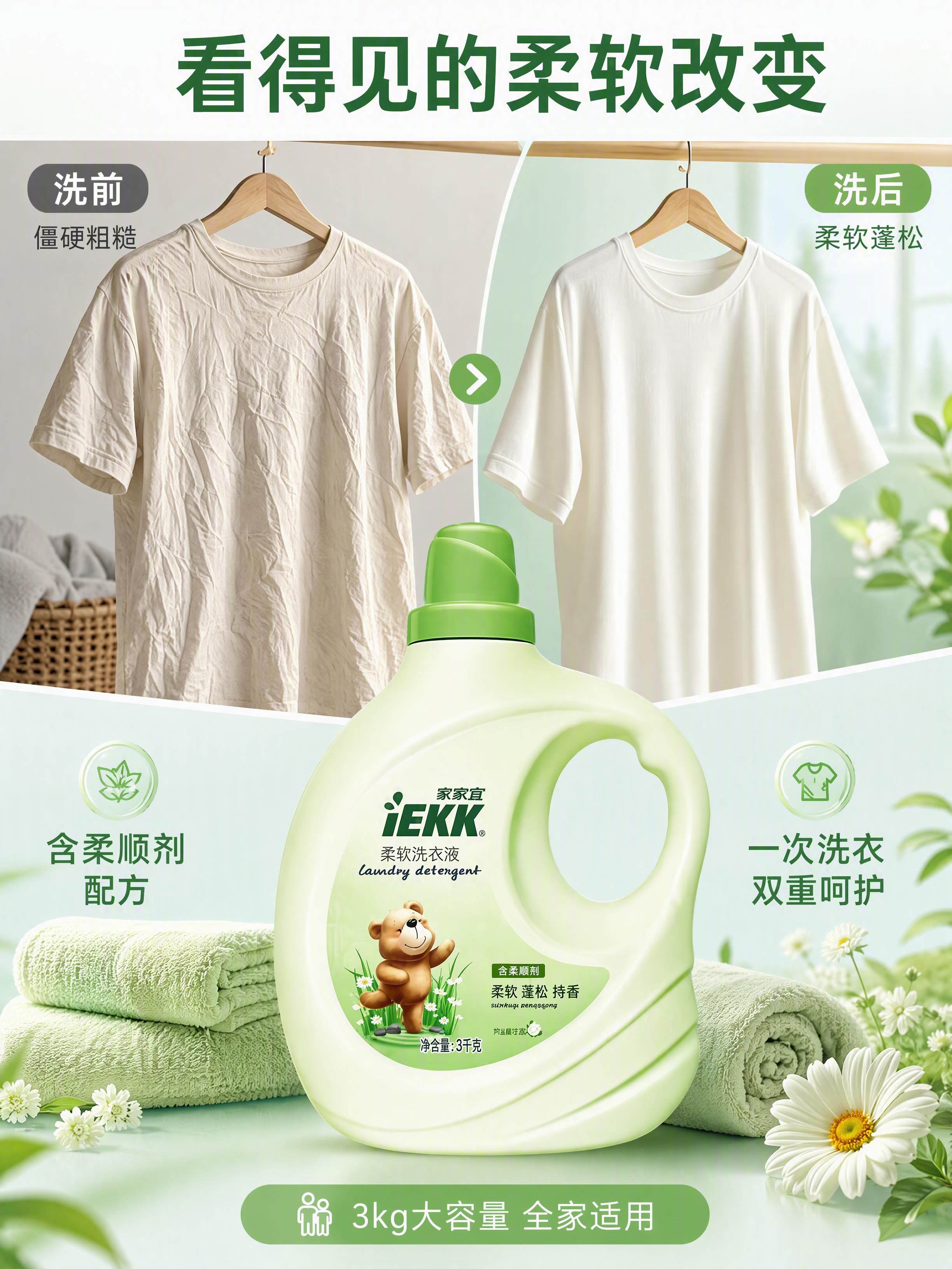 [第3张] 详情页使用效果-家家宜柔软洗衣液洗衣前后对比。本张… - 图片创意预览