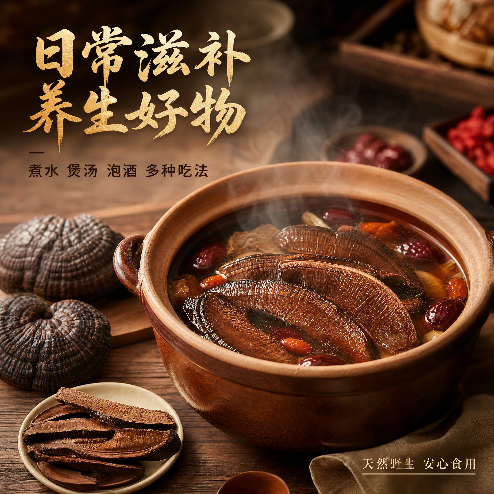 [主图-4] 主题：灵芝食用场景 煲汤煮水 养生滋补。 [统一… - 图片创意预览
