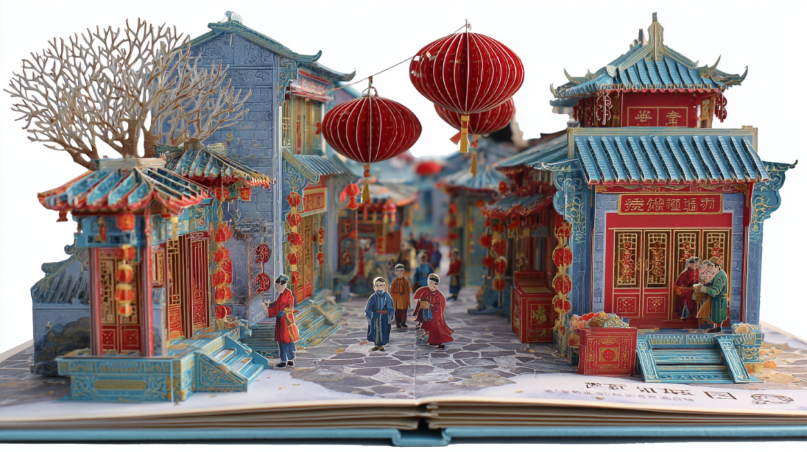 New Chinese multi-layer paper-cut pop-up book, 8K ultra-high definition, traditional Chinese red as预览效果