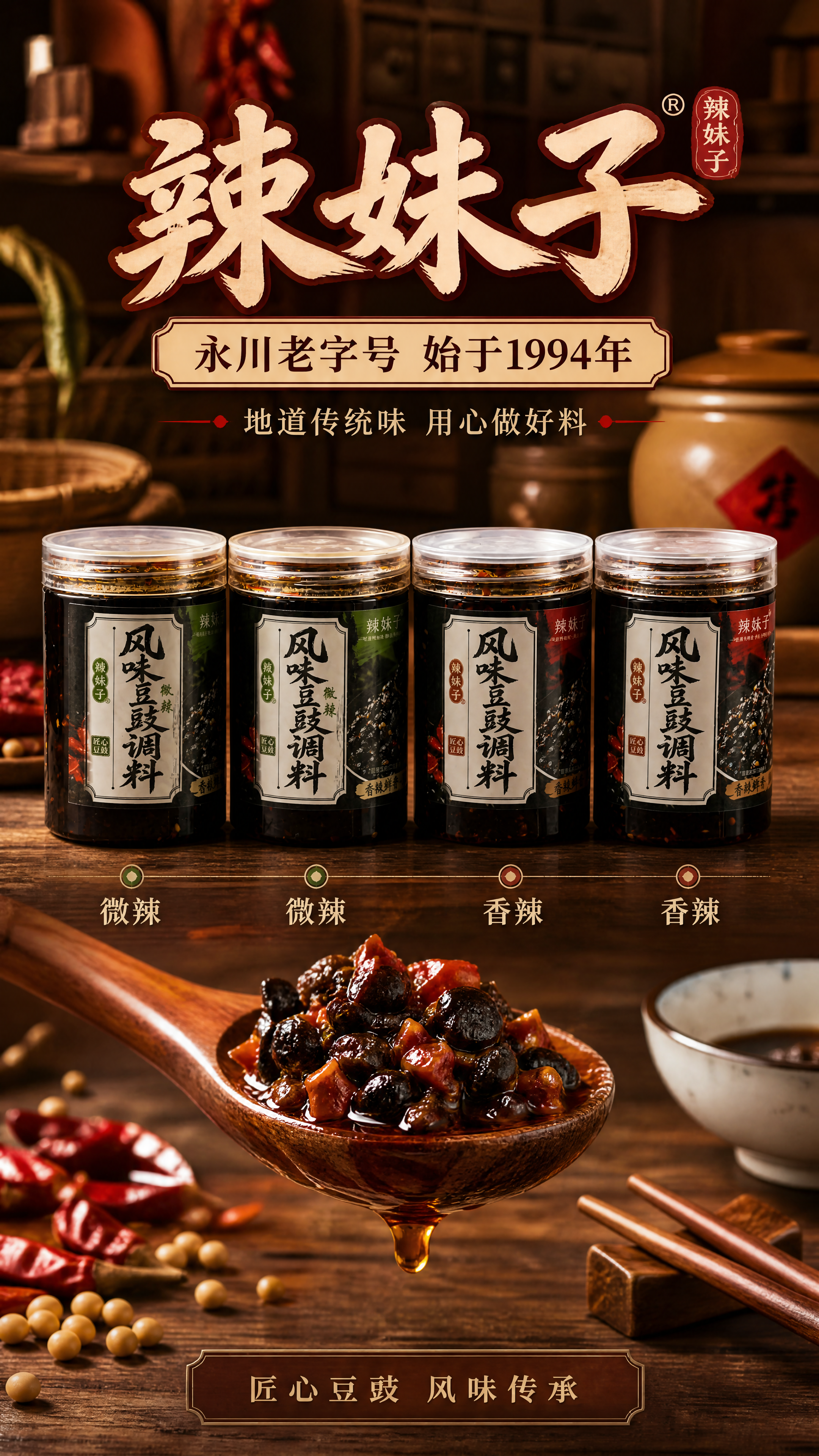[商品] 使用【图2】辣妹子风味豆豉调料四罐全家福（左起两罐微… - 图片创意预览