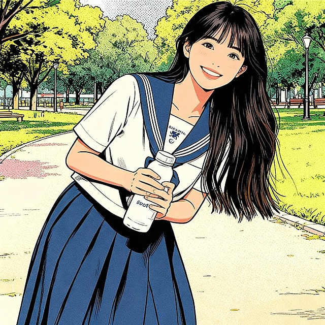 复古漫画风，背景在公园，保持人像特征。