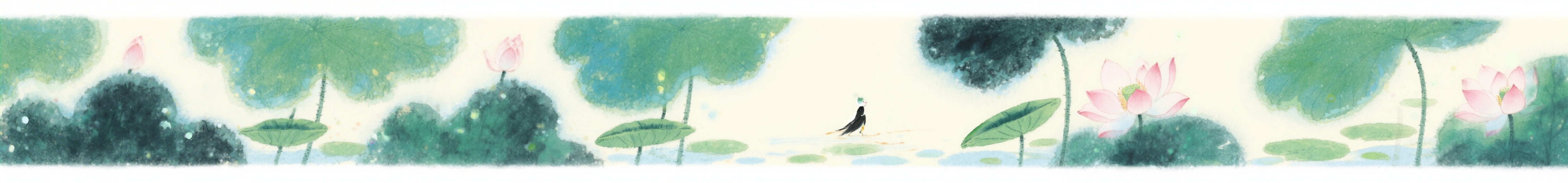 夏季水墨画面，写意清雅风格，夏日荷叶荷花元素，淡墨晕染，横幅构图预览效果