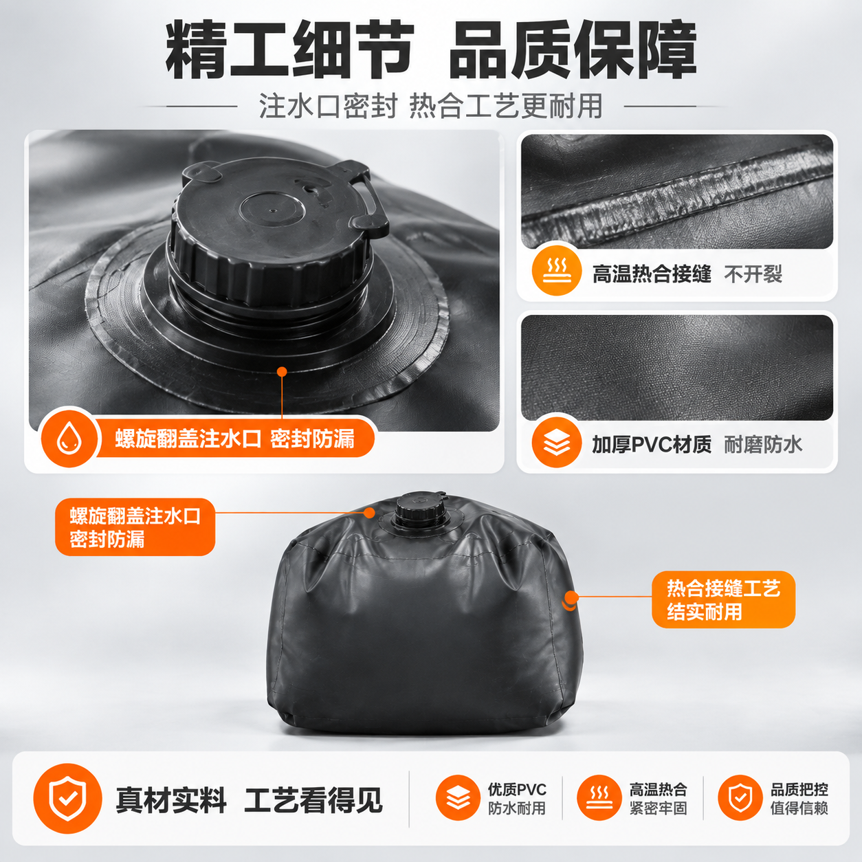 [主图-3] 材质与工艺细节，重点突出注水口和接缝热合工艺，严… - 图片创意预览