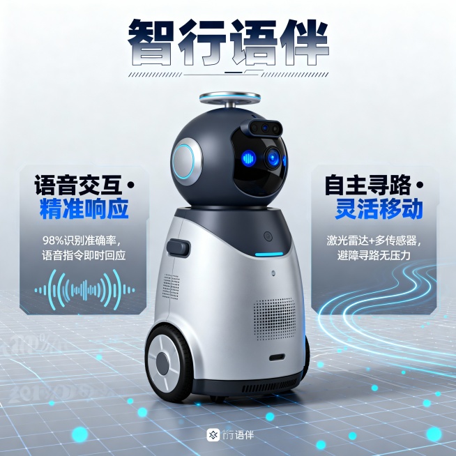 智行语伴宣传海报生成提示词
核心风格：未来科技风商业宣传海报，高分辨率（300dpi），视觉冲击力强，色彩协调统一，兼具科技感与传播性，适配线上推广、线下展会等多场景使用
主体元素：居中放置 “智行语预览效果