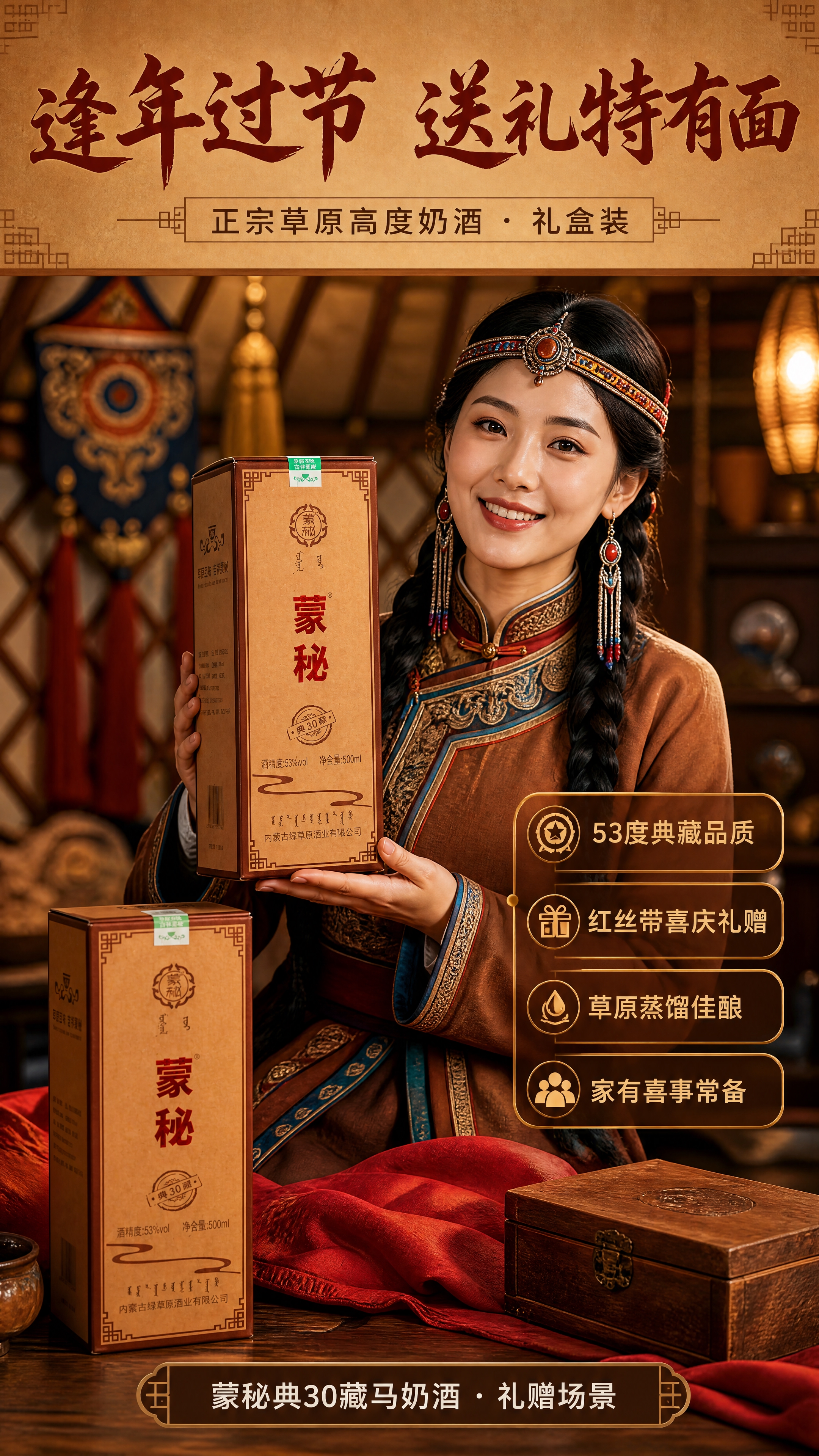 [商品] 使用【图4】蒙秘典30藏马奶酒单瓶纸盒包装：保留牛皮… - 图片创意预览