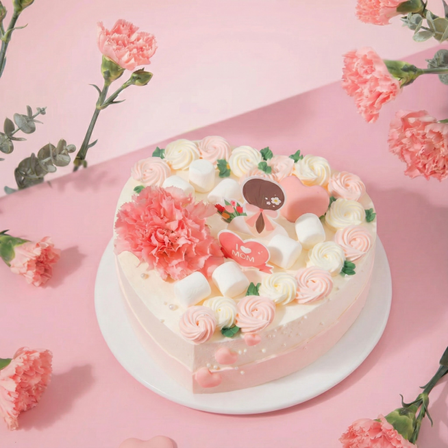 图片2中的棉花糖放入几颗在图片1中的蛋糕上预览效果