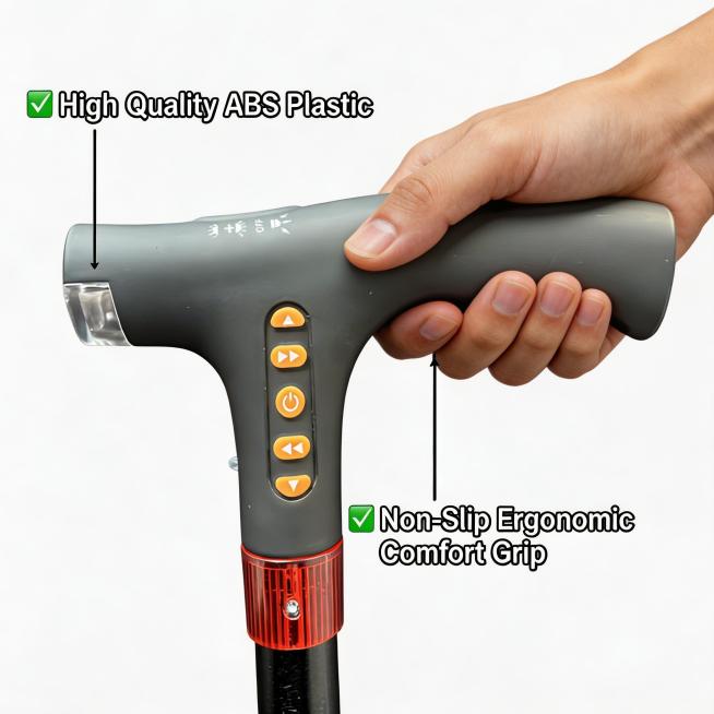 Edit the original image to show a hand holding the walking cane handle. Highlight that the handle is预览效果