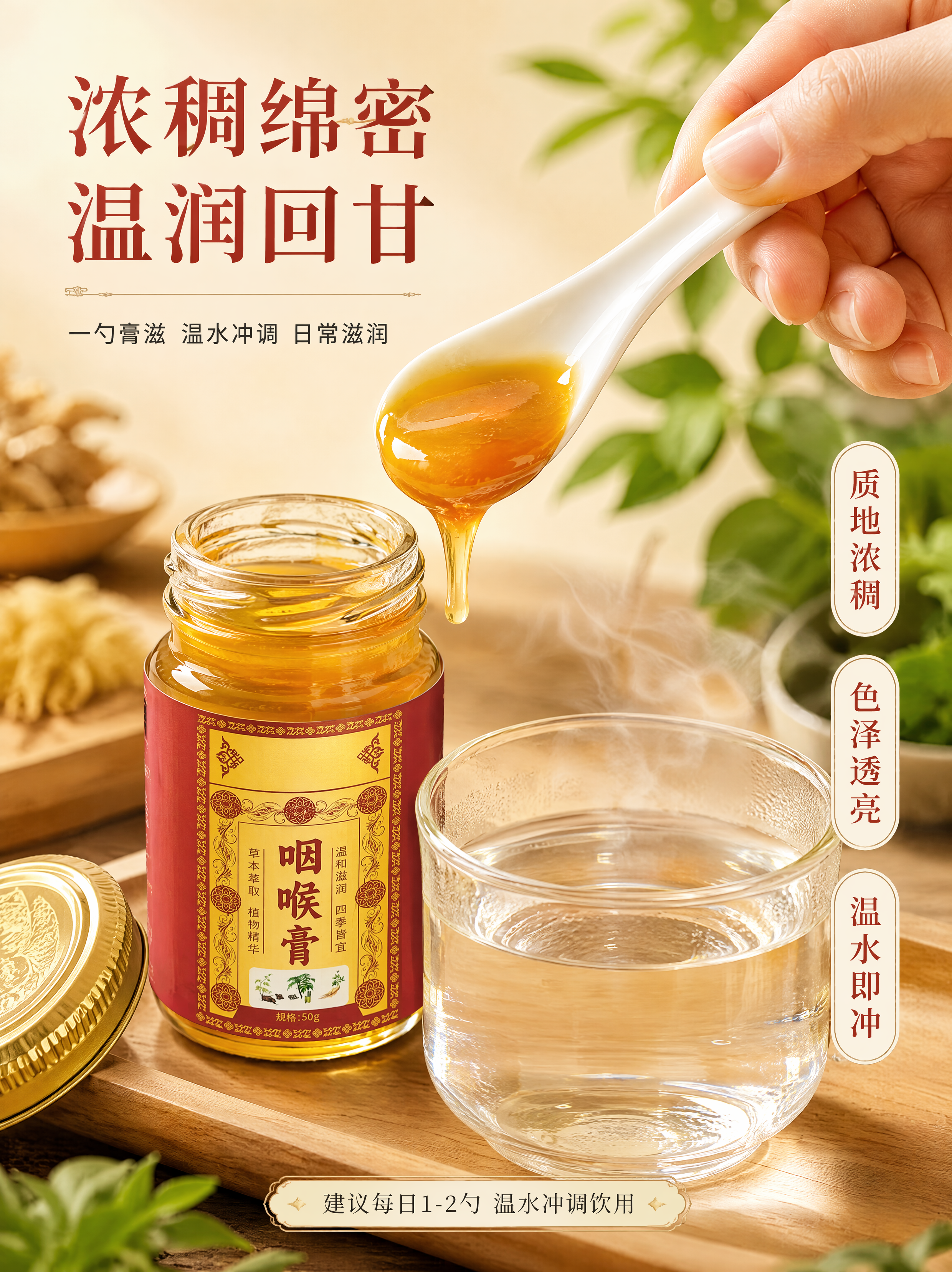 [第3张] 详情页质地特写-膏体质地与冲调使用动作。本张使用【… - 图片创意预览
