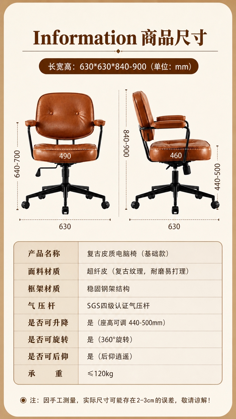 [商品] 使用【图3】棕色基础款电脑椅正面与侧面，保留整体结构… - 图片创意预览