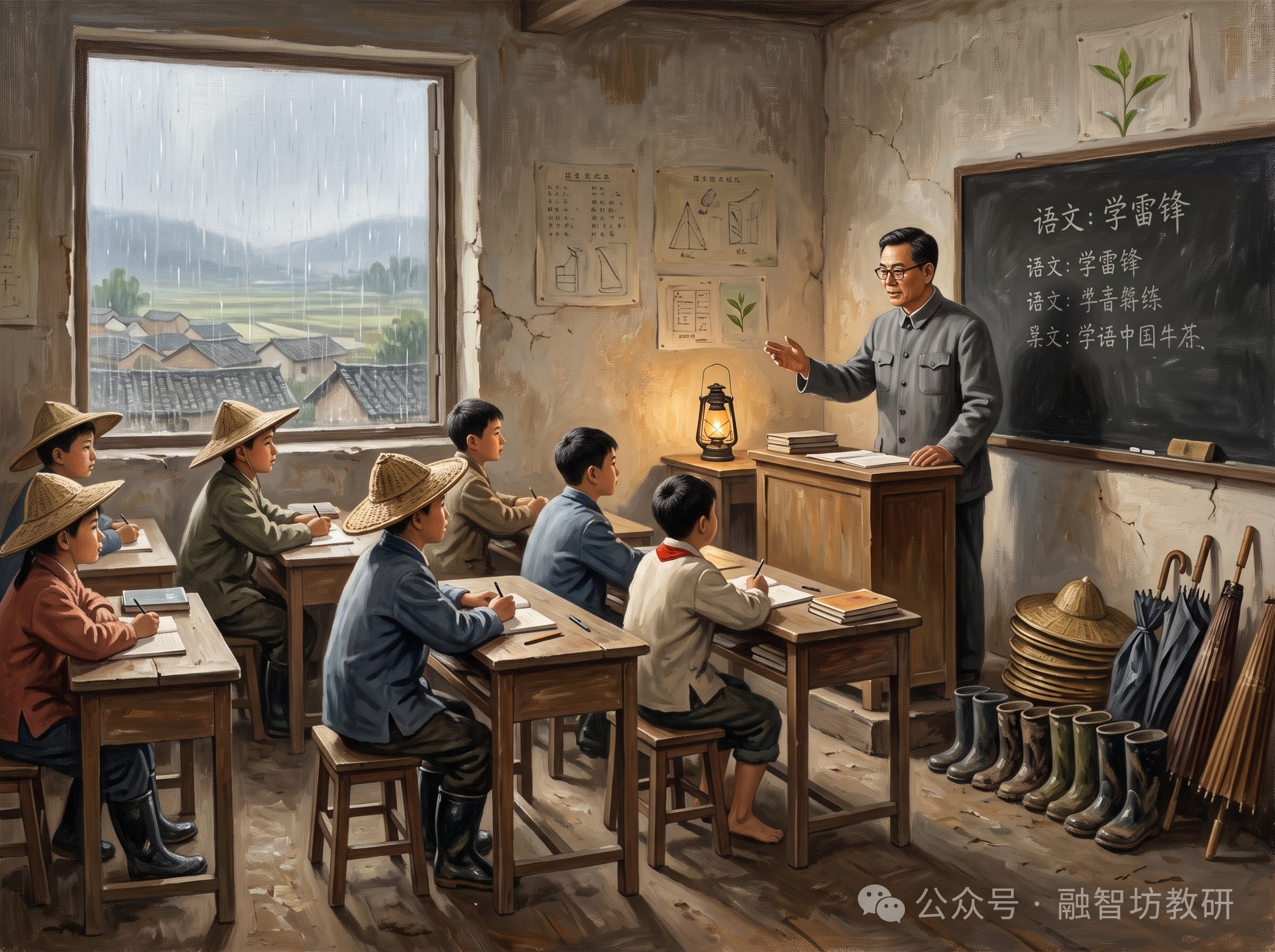 参考两张图的怀旧乡村校园风格，生成一张全新的不同场景的乡村校园… - 图片创意预览
