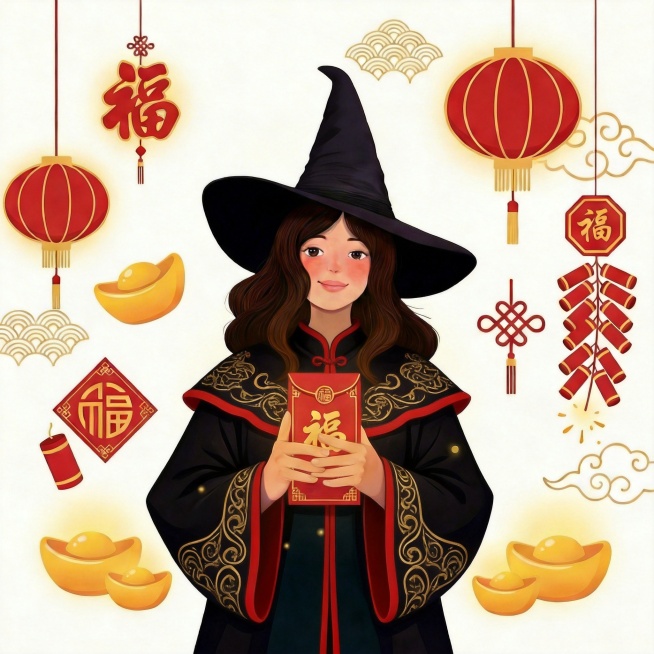 去除红包的发光效果，将女巫的衣着修改为兼具女巫风格与喜庆感的样式预览效果