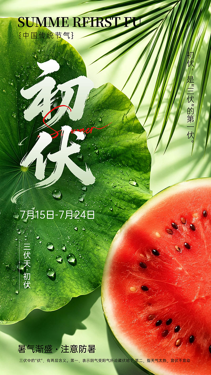 清新实景风初伏入伏问候祝福宣传竖版海报