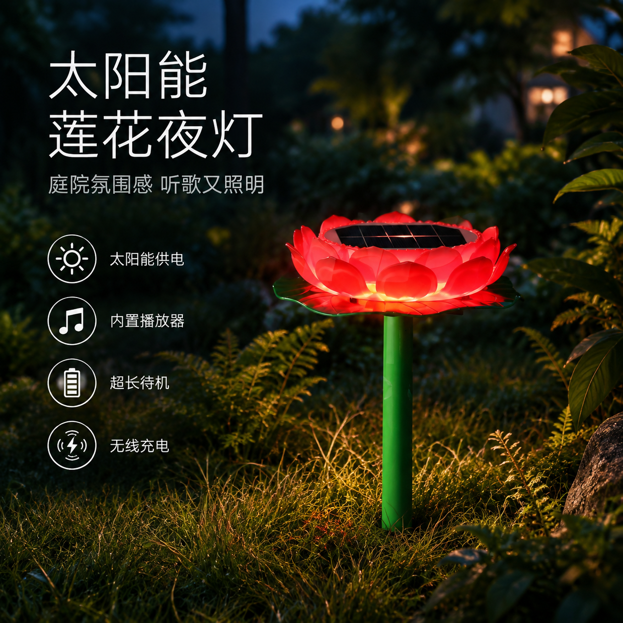 [单张主图] 太阳能莲花播放器夜灯 高级氛围感主图 淘宝天猫1… - 图片创意预览