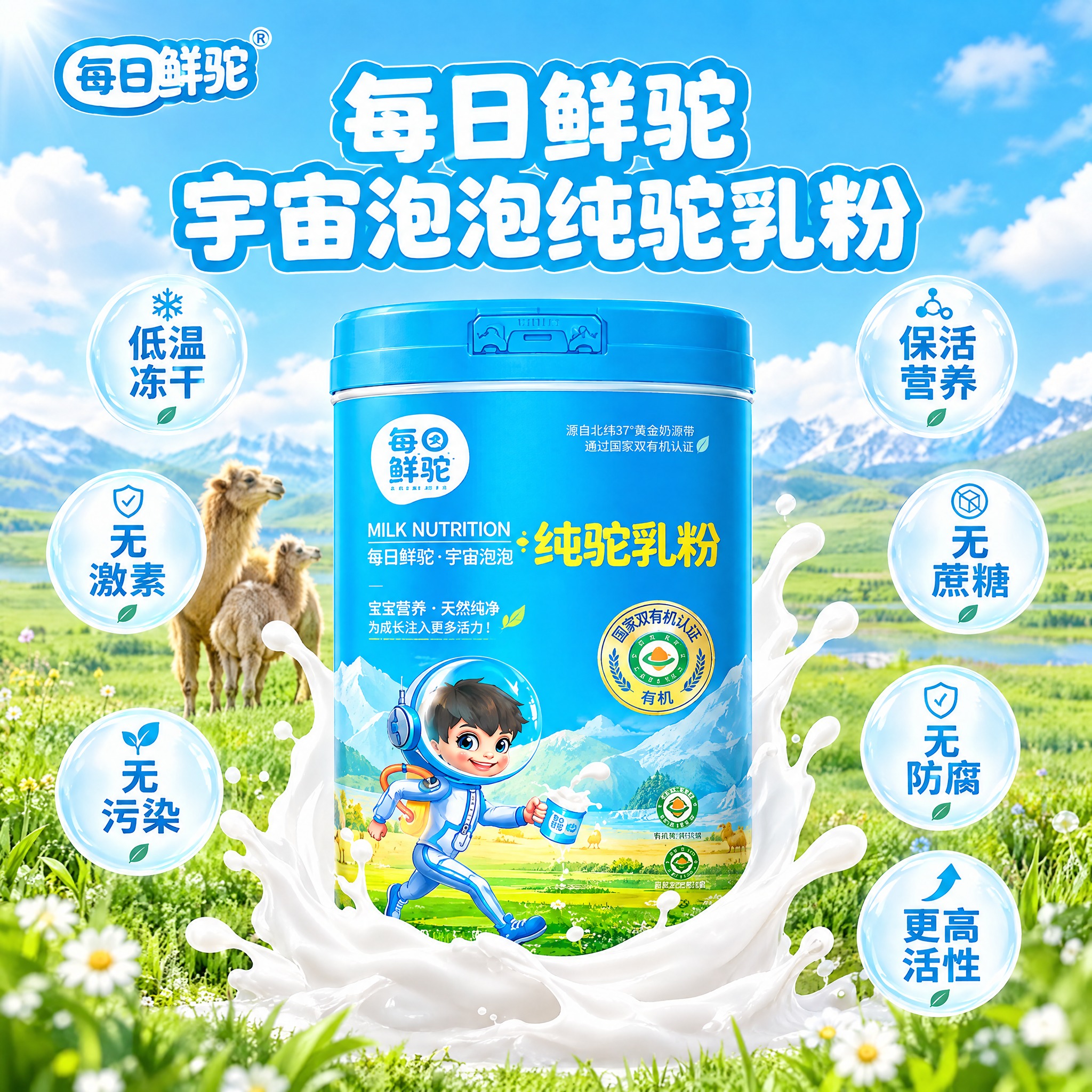 每日鲜驼宇宙泡泡纯驼乳粉产品宣传图，2048*2048正方形，… - 图片创意预览