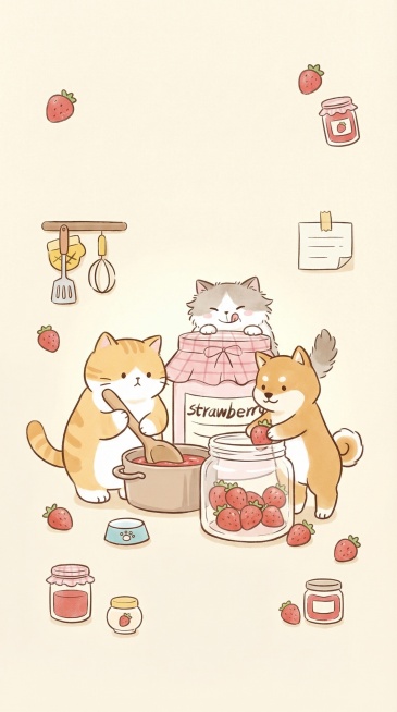 生成浅米黄色背景图，参考示例的软萌治愈手绘风格，带有可爱简笔画小动物，整体色调温暖柔和，线条简单干净，适合作为手机应用界面背景预览效果